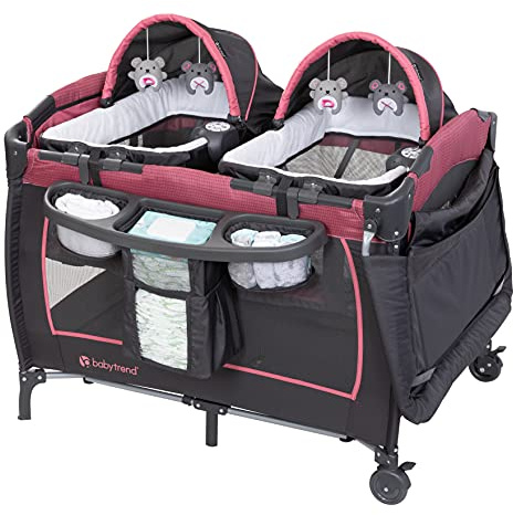 Baby Trend Lil’ Snooze™ Deluxe III Nursery Center® Playard for Twins, Cozy Berry