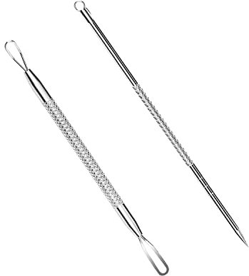 DFsucces Blackhead Remover Comedone Extractor,2 PCS Pimple Popper Tool, Pimple Comedone Removal 2-In-1 Extractor Tool,Stainless Steel Pimple Extractor Blackhead Removal Tool (Silver)