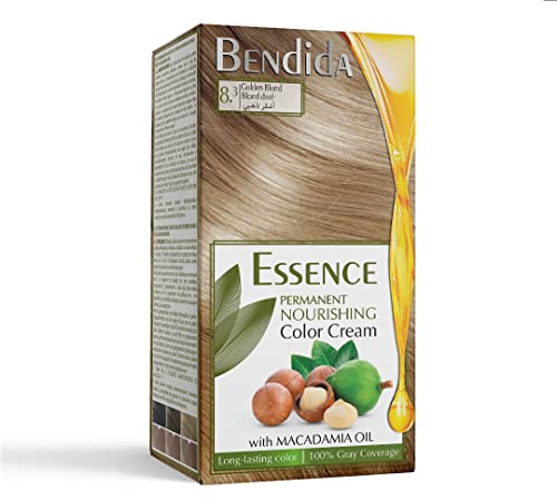 Bendida Permanente Haarfarbe 120 ml mit Macadamia-Öl und 6% Oxidationsmittel | 100% Grauhaarabdeckung & langanhaltender Glanz | Set mit Vor-Serum, Farbcreme & Fixier-Conditioner (8.3 Goldblond)