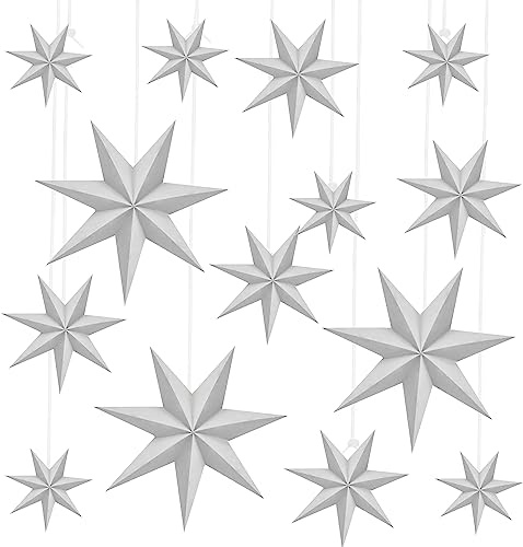 Haconba 18 Pack 18 Inch/ 12 Inch/ 10 Inch Large 3D Paper Stars White Hanging Paper Star Lanterns Lampshade Decorations for Home Wedding Christmas Birthday Party Decor Supplies, 3 Size