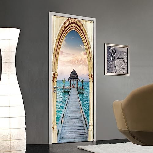 Lake Center Pavilion Rose Cloud DIY Door Wall Sticker Home Decoration Living Room Porch Art Mural Detachable Waterproof Wall Poster