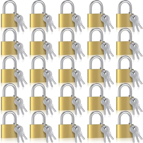 Yaocom Solid Brass Keyed Padlock, Small Padlocks Keyed Alike Yellow Gym Lock, Strong Padlock with Key for Luggage Toolbox(24 Pcs,30mm 1-3/16'')