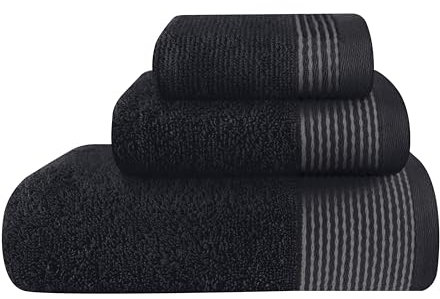 GLAMBURG Ultraweiches 3er-Pack Baumwollhandtuchset bestehend aus einem übergroßen Badetuch 70 x 140 cm, einem Handtuch 40 x 60 cm und einem Waschlappen 30 x 30 cm, Schwarz