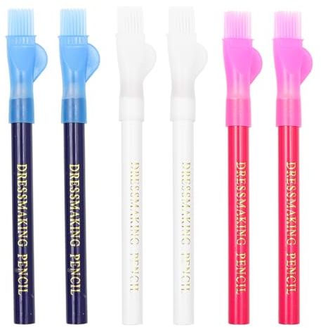 Hsthe Sea Lápices de Tiza para Sastre, marcadores para Tela, borrables, con Tapa de Cepillo para Coser, 6 uds.