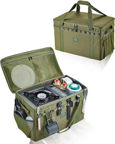 UPWOIGH Tactical Camping Storage Bag 40L – Heavy Duty Duffel with Waterproof Bottom, Collapsible Organizer with 2 Adjustable Dividers, 600D Oxford Fabric, Green Overlanding Gear