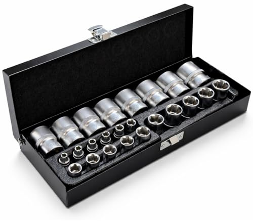 Autojack Imperial SAE Socket Set 24pc 1/2 & 1/4 Drive 6 Point Chrome Vanadium Steel with Metal Storage Case