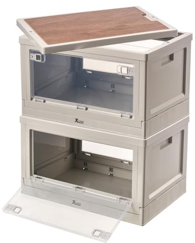 Xcase Campingkiste: 2er-Set Camping-Aufbewahrungsboxen, falt- & stapelbar, MDF-Ablage, 55l (Stapelboxen, stapelbare Kisten, Campingkocher)