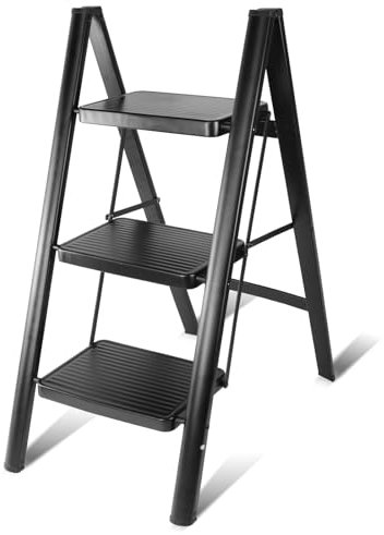 LUKVCIY Escabeau 3 Marches Pliable, Grandes Marches, Petite Échelle Domestique pour La Cuisine 3 Marches, Facile à Utiliser, Capacité Charge 150kg