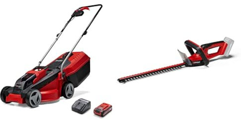Einhell Tondeuse à Gazon sans Fil GE-CM 18/30 Li Kit Power X-Change (18 V, Largeur de Coupe 30 cm, Surface conseillée 150 m²) avec Batterie 3,0 Ah et Chargeur + Taille-Haies sans Fil GC-CH 18/40 Li