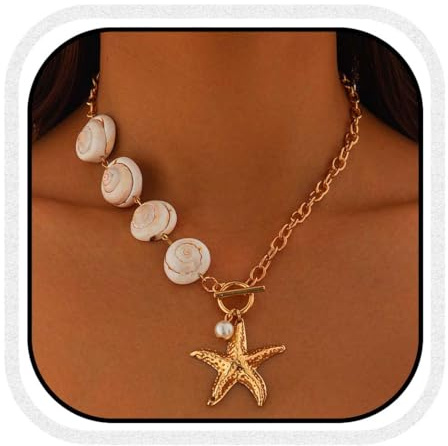 Fashband boho sjöstjärna halsband snäcka hänge halsband strand halsband kedjor tillbehör för kvinnor, En storlek, pärlor, Ingen ädelsten