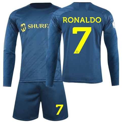 BOSSETY Trikot für Kinder und Erwachsene Al NASSR FC No.7 Fußball Trikot Heim/Auswärtstrikot Fussball Trikots Football Jersey Langarm Fußballtrikot Kinder, Shorts Fussball Set für Junge Herren Anzug