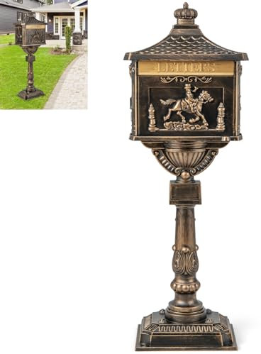 Buzón independiente con cerradura y puerta deflectora, aluminio fundido resistente para seguridad inoxidable, incluye llaves y pernos de expansión