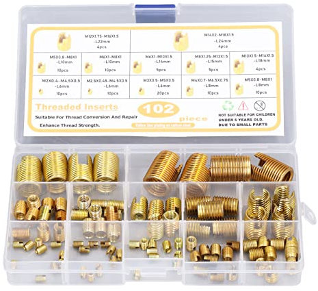 Inserts métriques, 102pcs M2-14 6-24 mm Inserts de filetage auto-tapissé pour le carbone pour les componts d'impression en plastique et en 3D