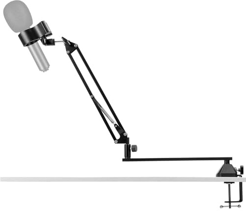 QWORK® brazo mic de bajo perfil, soporte microfono, para videojuegos, podcasting, streaming y grabación, cuerpo totalmente metálico, rotación horizontal de 360°