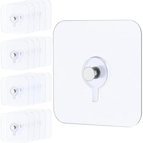 Uniclife 20 Pcs Self Adhesive Picture Hooks 18 kg Load Heavy Duty Picture Hangers Without Nails Adhesive Wall Hook for Hanging Transparent Waterproof Frame Hangers Sticky Hooks for Bathroom Kitchen