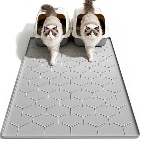 Garoopion Cat Litter Box Mat, Large 40 X 28 Litter Trapping Mat for Cats, Waterproof Silicone Pad for Floor, Gray
