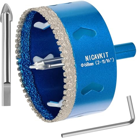 NICAVKIT 68mm Diamant Lochsäge mit 2*Zentrierbohrer, Professionellen Hartgelötet Diamant Bohrkron Fliesenbohrer für Fliesen, Porzellan, Keramik, Glas, Quarzit, Marmor