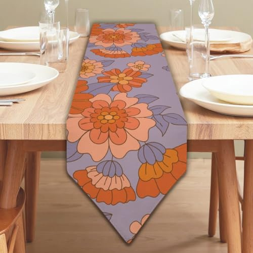 13 × 90 inch Orange Peach Flowers Purple Leaves Table Runner Table Turner for Dining Holiday Runners Cute Easter Decor Spring Decorations for Home Home Kitchen Dining Holiday Decor