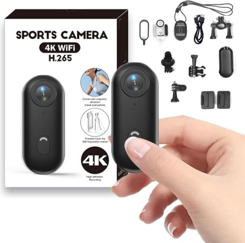 Cámara de acción 4K Mini Body Cam Deportiva POV 170° Cámara de vídeo portátil impermeable 360 grados clip giratorio deporte cámara profesional imán acción cam para ciclismo pesca motocicleta Vlog