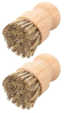 ARTIBETTER Cepillo de Fibra Natural para Fregar Platos y Verduras Mango de Madera Ergonómico 2 Unidades Adecuado para Ollas Sartenes de Hierro Fundido y Limpieza de Cocina Diaria