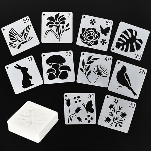 FooYee 64-Teiliges Schablonenset, Wiederverwendbar Zeichnungs Schablonen, Kunststoff Schablonen Malen, DIY Schablone Malschablonen, Vielseitige Tieren und Pflanzen Schablone für DIY Kunst Dekoration