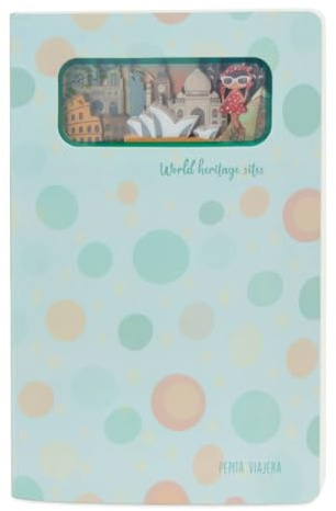 PEPITA VIAJERA Cuaderno de Viaje A5 Punteado con Ventana Troquelada,Libreta Bullet Journal para Escribir,Regalo Ideal Mujer,Diseño en Inglés World Heritage sites, Tapa Dura