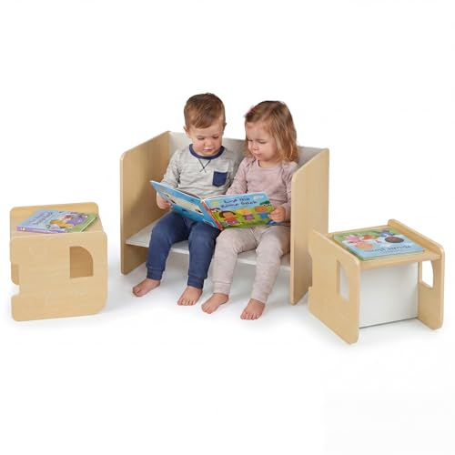 COSTWAY Table Enfant avec Chaise en Motif Éléphant, Table et 2 Chaises Enfant Convertible avec Tableau Noir, Espace de Rangement, Petit Bureau Montessori en Bois, Charge 30/50kg pour 3 Ans+ (Naturel)