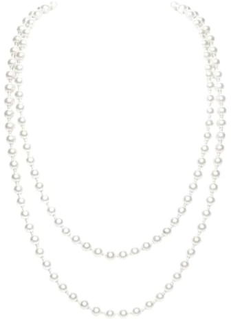 Långknuten pärlhalsband, vita pärlor | Halsband för kvinnor, lagerstyling, bröllop, fest, vardag | Vit