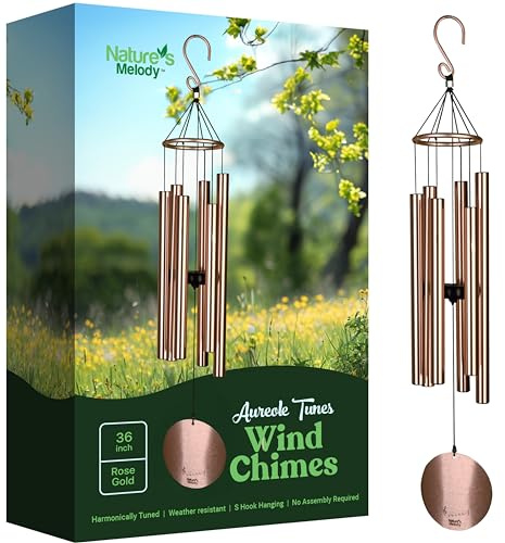 Nature’s Melody Aureole Tunes Wind Chimes – Outdoor Windchime with 6 Tubes Tuned to E Pentatonic Scale, 100% Rustproof Aluminum, Powder Finish & S Hook Hanger for Sympathy, Memorial Gift or Zen Garden