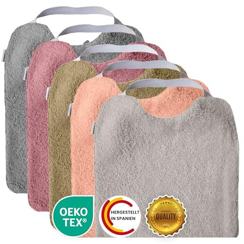 MIMUSELINA Set aus 5 Große Frottee Lätzchen Baby Wasserdicht Wiederverwendbar aus Baumwolle Premium mit Elastischem Hals | Hochwertige OEKO-TEX Lätzchen Baumwolle Ohne Plastik