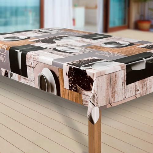 laro Wachstuch-Tischdecke Abwaschbar Garten-Tischdecke Wachstischdecke PVC Plastik-Tischdecken Eckig Meterware Wasserabweisend Abwischbar AS, Muster:Kaffee. schwarz/braun, Größe:100-140 cm