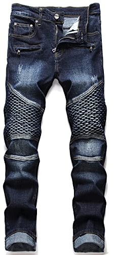 AITITIA Men's Regular Fit Biker Jeans (1511 Navy Blue, 42)