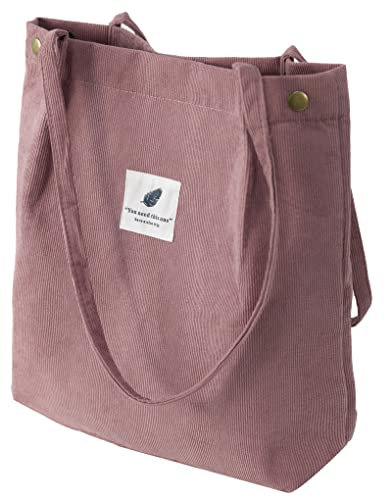 VOKUVIKU Umhängetasche Damen Groß Schule Shopper Beutel tasche Cord Tasche Gross Jutebeutel Bedruckt Stofftasche Baumwolltasche XXl Vintage Tragetasche Einkaufstasche, 001 Rosa