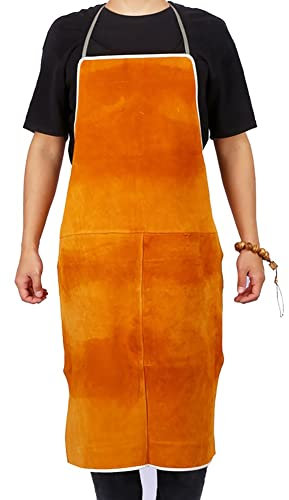 Tablier de soudage Tablier de Travail de Vachette, soudage en Cuir Ignifuge résistant à la Chaleur for Hommes et Femmes, Soudeur Tablier de Protection du Travail (Color : Yellow, Size : 100x65cm)