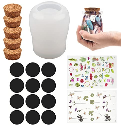 Cayway Schmuck Resin Form Flasche Gießform Resin Form Flasche Gießform Epoxidharz mit Holzstoppern, Füllmaterial und Etikettenaufkleber für Aufbewahrung, Süßigkeitenbehälter