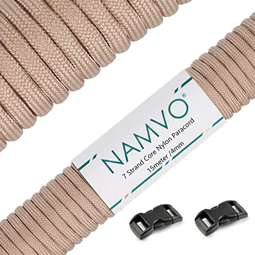 Namvo 550 fallskärmssladd med 7 snören, Mil Spec typ III 15 meter tält guide rep överlevnad fallskärmslindrem för utomhus camping hantverk nyckelringar beige