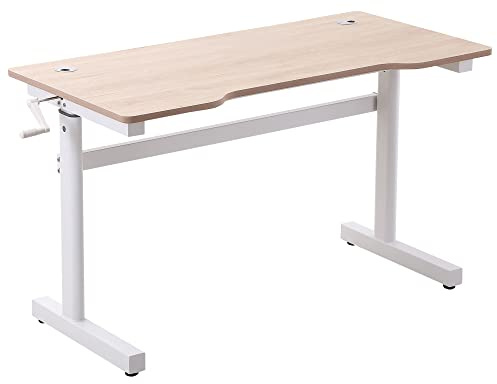Vinsetto Escritorio de Pie 120x60x72-117 cm con Altura Ajustable Manual con Manivela Mesa para Ordenador para Oficina Estudio Salón Estilo Racing Carga 150 kg Natural