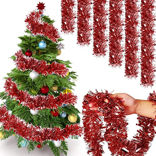 Anguxer Ghirlanda di Natale Tinsel, 6 PCS Ghirlanda Albero di Natale, Festoni Natalizi, Ghirlanda Natalizia per Albero Natalizie Decorazioni Casa Interno Esterni
