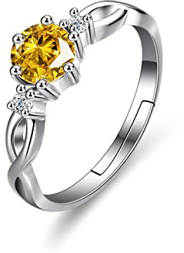 Bellitia Jewelry Anillos de Plata de Ley 925 para Mujer Anillo de Compromiso Boda de Citrino Anillos Ajustables Regalo Aniversario Joyería de Moda