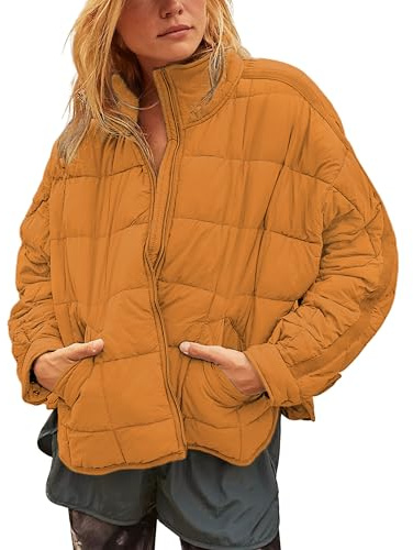 Watashi Women's Quilted Puffer Jacket Lightweight Packable Coat|Ginger-M