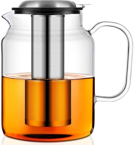 Aquach 85oz Glass Teapot with Stainless Steel Removable Infuser, Stovetop & Dishwasher Safe, Ideal for Brewing Loose Leaf & Blooming Tea