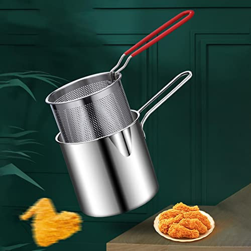 Duqulle Friteuse Marmite en Acier Inoxydable, Petite Friteuse À Économie D'Style Japonais avec Passoire, Filtre Écumoire Gaz D'huile ProfonPour Faire Frire Les Cuisses Poulet, Frites