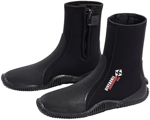 Skyone Neoprene Dive Boots Men Women, Surf Booties Scuba Diving Boots 5MM, Wetsuit Booties Scuba Shoes with Anti-Slip Premium Rubber Sole for Sailing Snorkeling Boating (Black, Mens 10 / Womens 11)