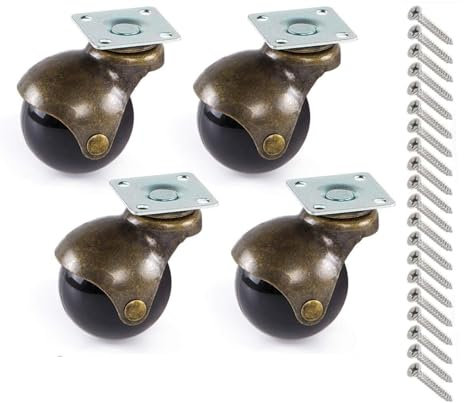 Multibao 4xPcs 2 Inch Ball Castor Wheel 50mm Antique Swivel Caster Plate Mounted For Furniture Chair Sofa with 16 Screws