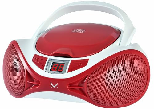 Majestic AH 1262R AX - Boom Box Portatile con Lettore CD, Ingresso AUX-IN, doppia possibilità di alimentzione (cavo incluso, batterie non incluse) BiancoRosso)