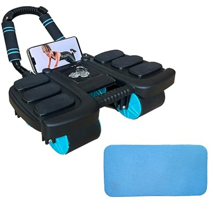 Ab Roller Exercise Wheel – Ab Workout Equipment with Knee Mat, Automatic Rebound Abdominal Wheel with 6 Elbow Supports & 4 Wheels, Core Strength Training Ab Trainer for Home Gym