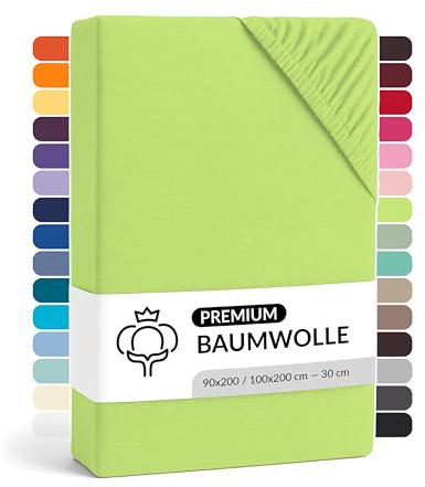 LARAWELL Spannbettlaken 90x200cm Baumwolle, bis 100x200, apfelgrün, Spannbetttuch Jersey (gekämmt), Matratzenhöhe bis 22 cm, bügelfrei, atmungsaktiv, formstabil