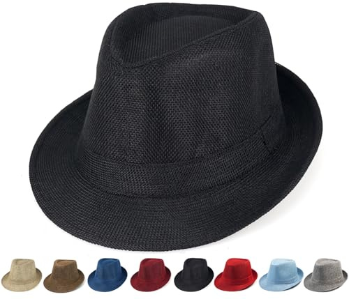 Initlove Chapeaux Fedora pour Hommes Unisexes Classiques Panama à Bord Court Trilby, Taille unique