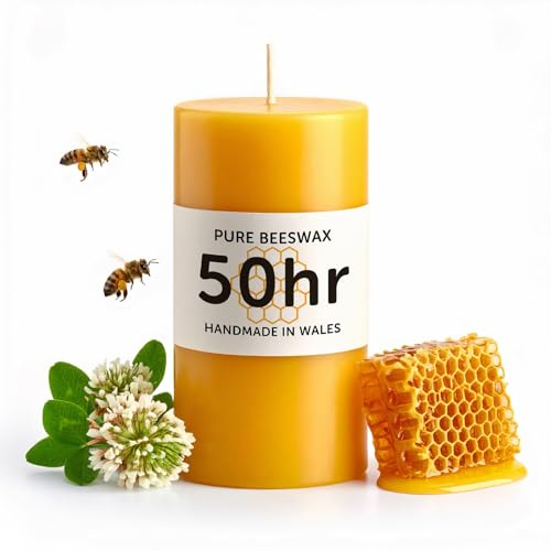 50hr Pure Beeswax Candles - Handmade in Wales - Natural Pillar Candle | Natural Beeswax Candles for Home Decor, Perfect for Relaxation and Ambiance, Pure Beeswax Advent Candle