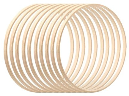 Krmoau Ringar 10 stycken 15 cm drömfångare ringar, trä bambu blomdäck set, makramé ringar blommig ring set makramé hantverksring för, bröllop dekorhantverk